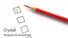  Presentation with questionnaire - Slides consisting of red pencil and check mark background and a white colored foreground