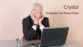  Presentation with young man holdng laptop on lap money - Beautiful presentation featuring red pencil leader - senior man working with laptop backdrop and a  colored foreground