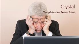  Presentation with laptop - Slide deck consisting of red pencil leader - senior man working with laptop background and a  colored foreground