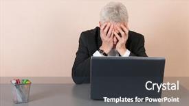  Presentation with laptop - Presentation theme consisting of red pencil leader - senior man worried while working background and a  colored foreground