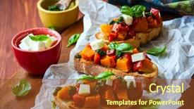 Presentation with pumpkin seeds as pumpkin - Audience pleasing theme consisting of gourmet sandwich - bruschetta with roasted pumpkin red backdrop and a  colored foreground
