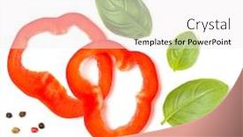  Presentation with leaves flat lay - Amazing presentation theme having red-pepper-slices-with-basil backdrop and a white colored foreground