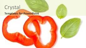  Presentation with leaves flat lay - Presentation theme enhanced with red-pepper-slices-with-basil background and a blonde colored foreground