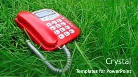 Presentation with phone - PPT theme having red phone on green grass background and a forest green colored foreground