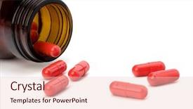  Presentation with drug - Slides with red pill - drug in vial isolated background and a lemonade colored foreground