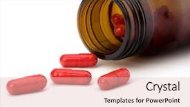  Presentation with drug - Audience pleasing theme consisting of red pill - drug in vial isolated backdrop and a lemonade colored foreground