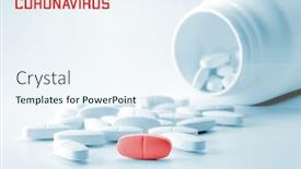  Presentation with coronavirus pill - Amazing presentation theme having red-pill-among-white-pills backdrop and a sky blue colored foreground