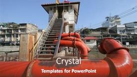  Presentation with bangkok - Presentation theme featuring red-pipelines-along-the-river background and a tawny brown colored foreground