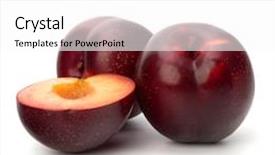  Presentation with fruit - Cool new theme with red plum fruit isolated on white background backdrop and a white colored foreground