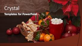  Presentation with cocoa - Presentation design with red-poinsettia-flowers-tray background and a tawny brown colored foreground