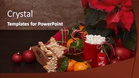  Presentation with cocoa - PPT theme having red-poinsettia-flowers-tray background and a tawny brown colored foreground