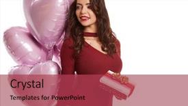  Presentation with fashion - Cool new slide deck with red posing with pink ballon backdrop and a red colored foreground