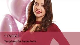  Presentation with fashion - Beautiful slide deck featuring red posing with pink ballons backdrop and a  colored foreground