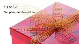  Presentation with net - PPT theme enhanced with red present with golden net ribbon isolated on white background and a cream colored foreground