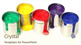  Presentation with painting walls paint roller - PPT theme with red purple - cans of paint background and a cream colored foreground