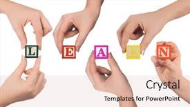  Presentation with learn - Theme having security puzzle - hand and word learn isolated background and a lemonade colored foreground