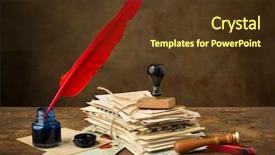  Presentation with ink - Beautiful PPT layouts featuring red quill feather and ink backdrop and a tawny brown colored foreground