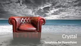  Presentation with leather scrapbook - Audience pleasing presentation theme consisting of red rain - empty leather armchair backdrop and a gray colored foreground