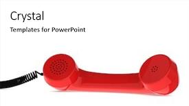  Presentation with red telephone - Presentation design consisting of red retro business telephone receiver lies on the white background background and a white colored foreground