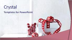  Presentation with christmas ribbon festive - PPT theme consisting of red ribbon and christmas ball background and a sky blue colored foreground