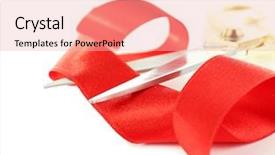  Presentation with meeting red white blue - Cool new presentation with red ribbon and scissors isolated backdrop and a  colored foreground