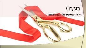  Presentation with ribbon cutting - Amazing slide set having red ribbon and scissors isolated backdrop and a  colored foreground