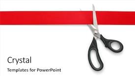  Presentation with cutting ceremony - Audience pleasing PPT theme consisting of red ribbon cutting ceremony backdrop and a white colored foreground