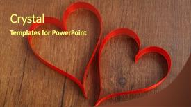  Presentation with valentines day - Amazing PPT theme having red-ribbon-hearts-on-wood backdrop and a tawny brown colored foreground