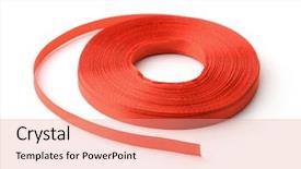  Presentation with roll - Slide deck having red ribbon isolated on white background and a coral colored foreground