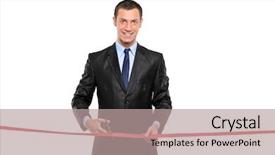  Presentation with ribbon cutting - PPT layouts consisting of red ribbon opening ceremony background and a coral colored foreground