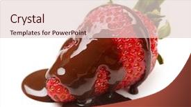  Presentation with chocolate strawberry - PPT theme consisting of red ripe strawberry with chocolate background and a lemonade colored foreground