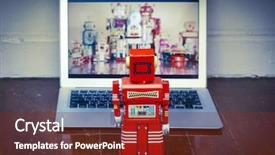  Presentation with robot toy - Presentation theme with red robot toy watching background and a tawny brown colored foreground