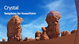  Presentation with arches national park - Theme consisting of red rock formations of two pillars in arches national park with dramatic blue sky background and a teal colored foreground