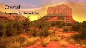  Presentation with rock - Presentation theme consisting of mesir - evening sky over red rock background and a tawny brown colored foreground