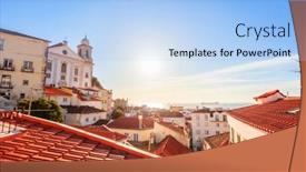  Presentation with red - PPT layouts consisting of red-roofs-of-lisbon-alfama background and a light blue colored foreground