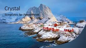  Presentation with hall fame of red stamp - Beautiful presentation theme featuring red rorbu houses in winter backdrop and a light blue colored foreground