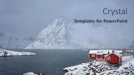 Presentation with fishing - PPT theme featuring red-rorbu-houses-of-hamnoy background and a light blue colored foreground