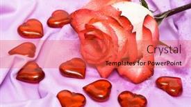  Presentation with satin - PPT theme consisting of red rose on satin with hearts background and a red colored foreground