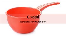  Presentation with plastic beads in water - Slide deck featuring red round plastic water dipper isolated on white background and a coral colored foreground