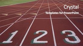  Presentation with starting line red running track - Cool new presentation theme with red running track with 1 2 3 numbers at the starting line and green fields backdrop and a tawny brown colored foreground