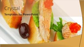  Presentation with caviar - PPT theme featuring red salmon on baguette served with caviar background and a yellow colored foreground
