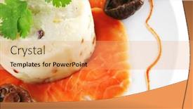  Presentation with ceramic - Audience pleasing PPT layouts consisting of red salmon with mash served on ceramic plate backdrop and a coral colored foreground
