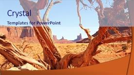  Presentation with arizona - Slides featuring red sand dunes and mitten trough a dead tree at monument valley arizona background and a sky blue colored foreground