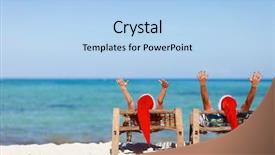  Presentation with tropical christmas - Slide set enhanced with red santa hats at tropical background and a light blue colored foreground