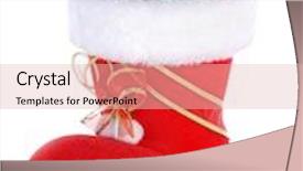  Presentation with christmas presents - Colorful presentation theme enhanced with red santa's shoe stuffed with christmas presents over white background backdrop and a lemonade colored foreground