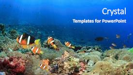  Presentation with coral - Beautiful slide deck featuring businesswoman or estate agent at his desk holding a model house backdrop and a dark gray colored foreground