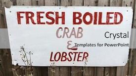  Presentation with crab and shells - Amazing PPT theme having red sea information - fresh boiled crab lobster sign backdrop and a sky blue colored foreground