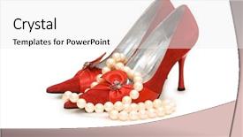  Presentation with pearl - Theme enhanced with red shoes and pearl necklace isolated on white background and a white colored foreground
