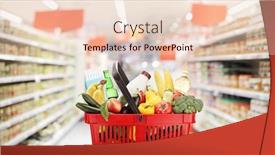  Presentation with products supermarket - Presentation theme having red-shopping-basket-with-products background and a lemonade colored foreground