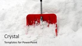  Presentation with snow shovel - PPT theme consisting of red shovel for snow removal background and a white colored foreground